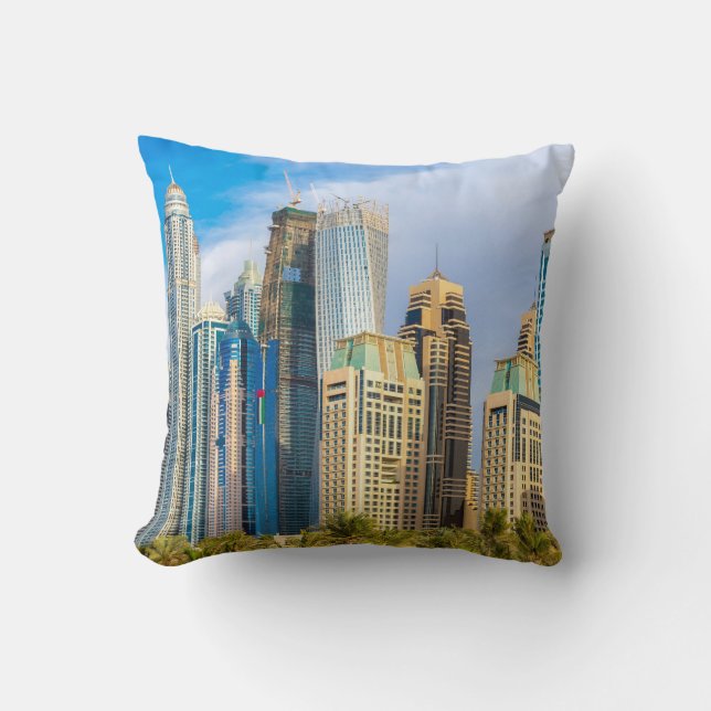 Dubai modern skyscrapers Corniche Throw Pillow (Front)