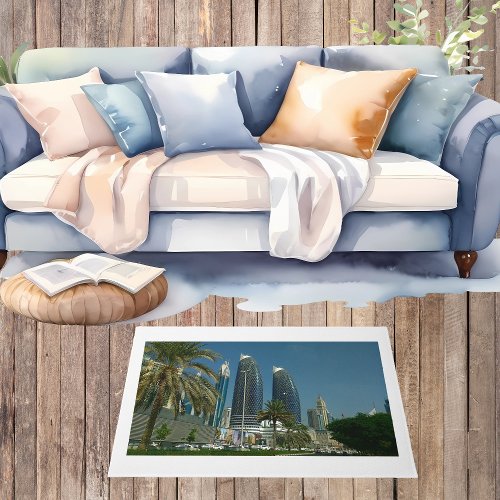 Dubai Scenery Skyscrapers blue Sky Palm Door Mat