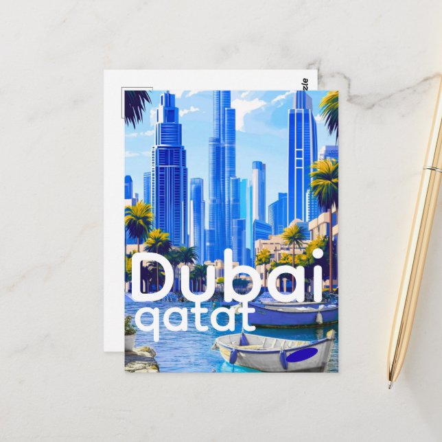 Dubai Skyline Card, Modern City Landmarks Postcard (Front/Back In Situ)