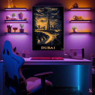 Dubai Skyline - Charcoal Monochrome Art - Urban Poster