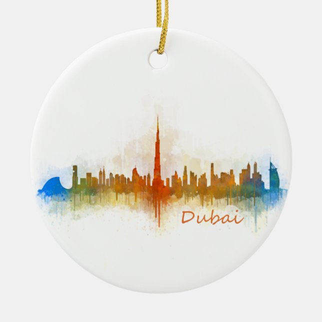 Dubai Skyline Cityscape Emirates v3 Ceramic Ornament (Front)