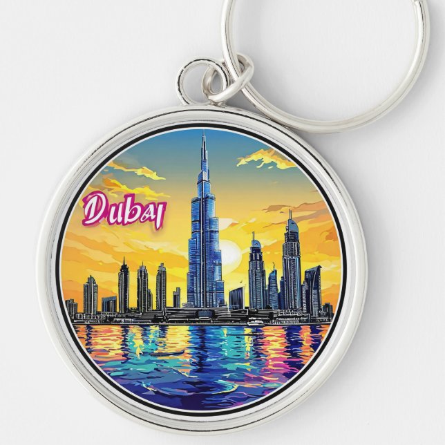  Dubai Skyline Featuring Iconic Skyscrapers Keychain (Front)