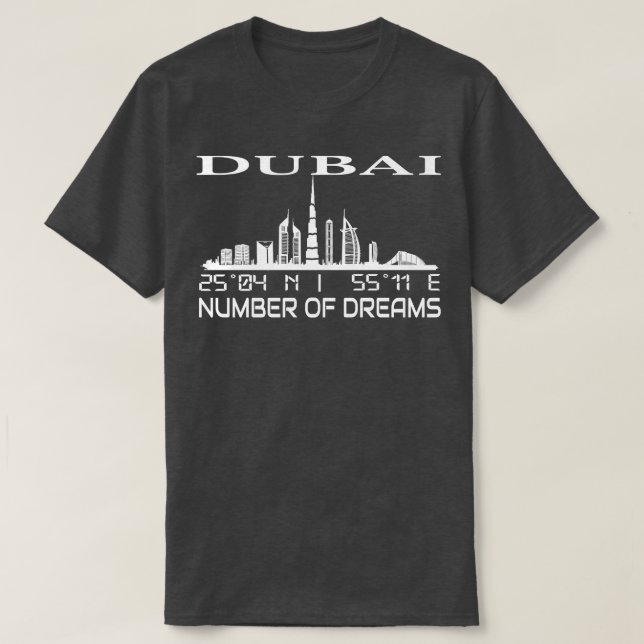 Dubai Skyline GPS Coordinates Capital Uae 2 T-Shirt (Design Front)