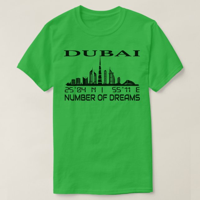 Dubai Skyline GPS Coordinates Capital Uae 3 T-Shirt (Design Front)