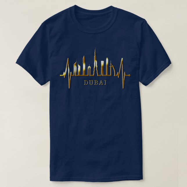 Dubai Skyline Heartbeat Burj Khalifa UAE Fan I Lov T-Shirt (Design Front)