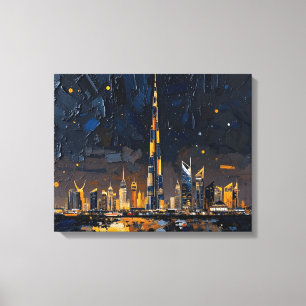 Dubai Skyline Premium Wrapped Canvas Modern City Print