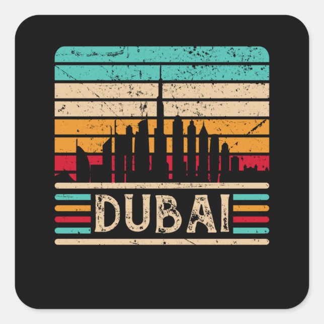 Dubai Skyline Vintage United Arab Emirates Square Sticker (Front)