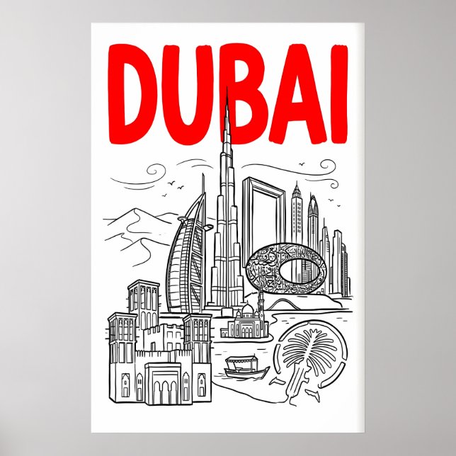 Dubai Skyline Wall Art - Minimalist Black Outline (Front)