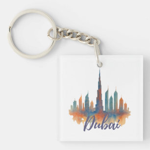 Dubai Skyline Watercolor Art Print Keychain