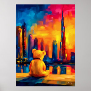 Dubai Teddy Fauvist Sunset Skyline Print