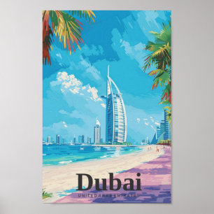 Dubai UAE Art Vintage Travel  Poster