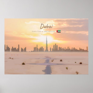 Dubai, UAE - Burj Khalifa Desert Skyline Poster