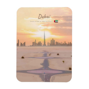 Dubai, UAE - Burj Khalifa Desert Skyline Rounded Magnet