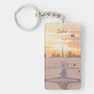Dubai, UAE - Burj Khalifa Desert Skyline Slim Keychain