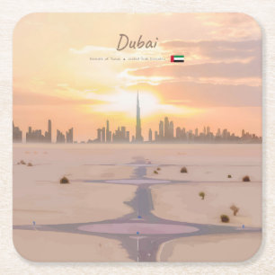 Dubai, UAE - Burj Khalifa Desert Skyline Square Paper Coaster