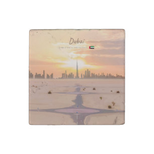 Dubai, UAE - Burj Khalifa Desert Skyline Stone Magnet