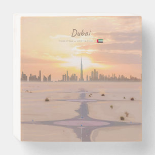 Dubai, UAE - Burj Khalifa Desert Skyline Wooden Box Sign