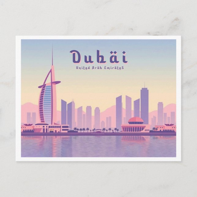 Dubai UAE Burj Khalifa Pastel Travel Design Postcard (Front)