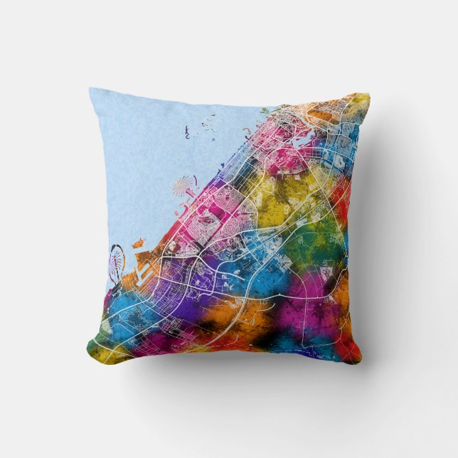 Dubai UAE City Map Throw Pillow (Front)