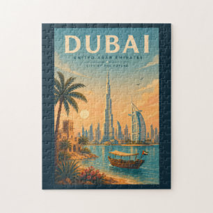 Dubai UAE Illustration Travel Art Vintage Jigsaw Puzzle