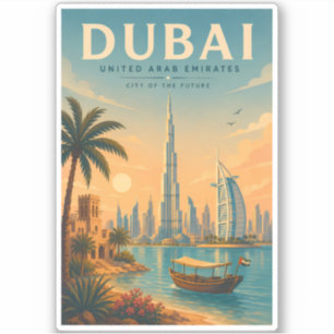 Dubai UAE Illustration Travel Art Vintage Sticker