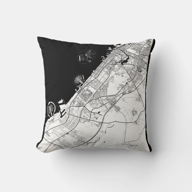Dubai UAE Map Throw Pillow (Front)