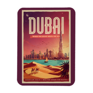 Dubai UAE Night Skyline Illustration Travel Art Magnet