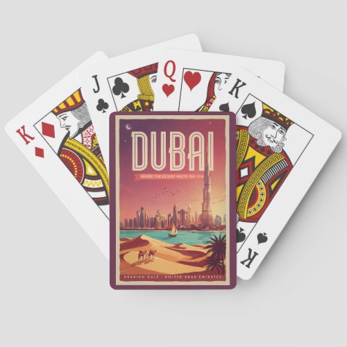Dubai UAE Night Skyline Illustration Travel Art Poker Cards