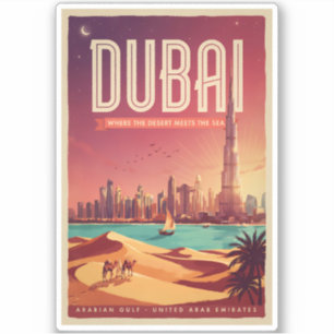 Dubai UAE Night Skyline Illustration Travel Art Sticker