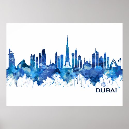 Dubai UAE Skyline Blue Poster