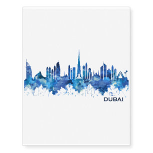 Dubai UAE Skyline Blue Temporary Tattoos
