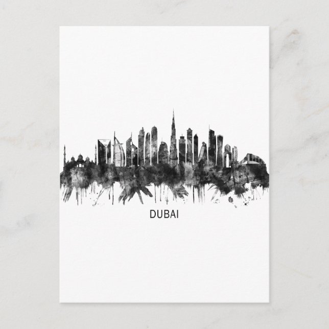 Dubai UAE Skyline BW Invitation Postcard (Front)