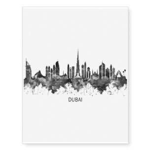 Dubai UAE Skyline BW Temporary Tattoos