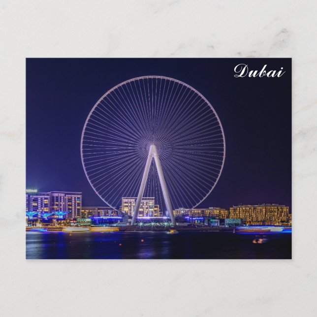 Dubai UAE United Arab Emirates Ferris Wheel Night Postcard (Front)
