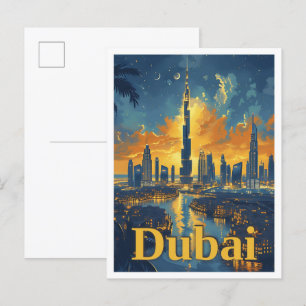 Dubai UAE Vintage Art Travel Illustration Postcard