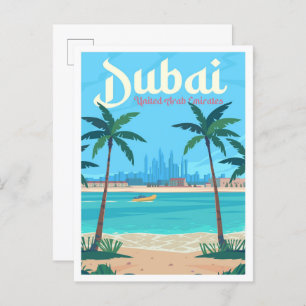 Dubai UAE Vintage Art Travel Illustration Postcard