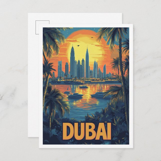 Dubai UAE Vintage Illustration Travel Postcard (Front/Back)