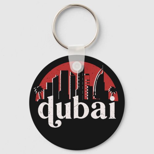 Dubai UAE Vintage Retro City Skyline Cityscape Art Keychain
