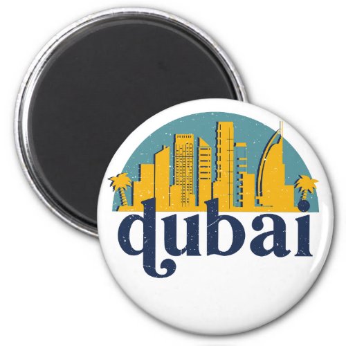 Dubai UAE Vintage Retro City Skyline Cityscape Art Magnet