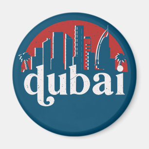 Dubai UAE Vintage Retro City Skyline Cityscape Art Magnet