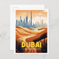 Dubai UAE vintage travel illustration