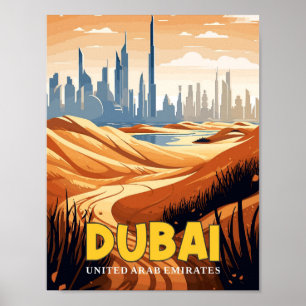 Dubai UAE vintage travel illustration Poster