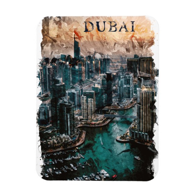 Dubai UAE Watercolor Skyline Magnet (Vertical)