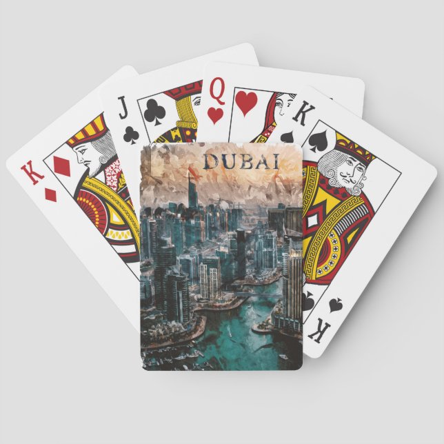 Dubai UAE Watercolor Skyline Poker Cards (Back)