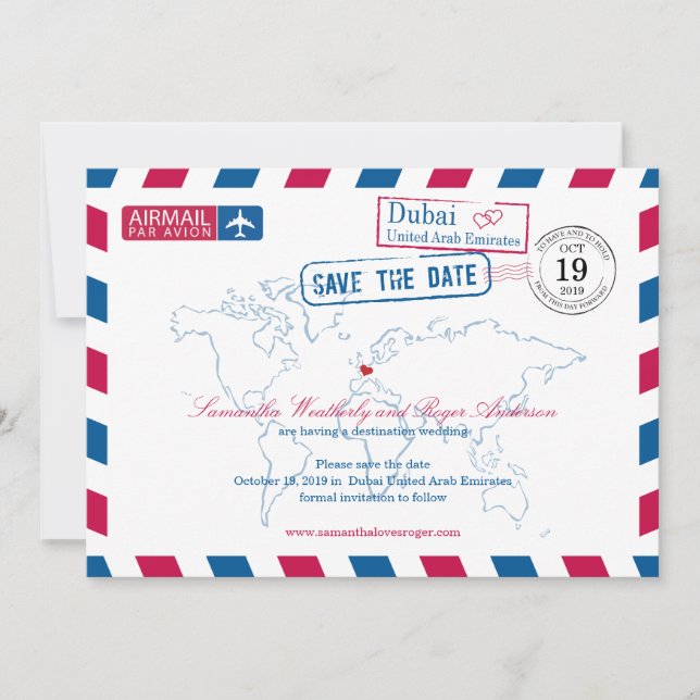 Dubai United Arab Emirates Airmail Save The Date (Front)