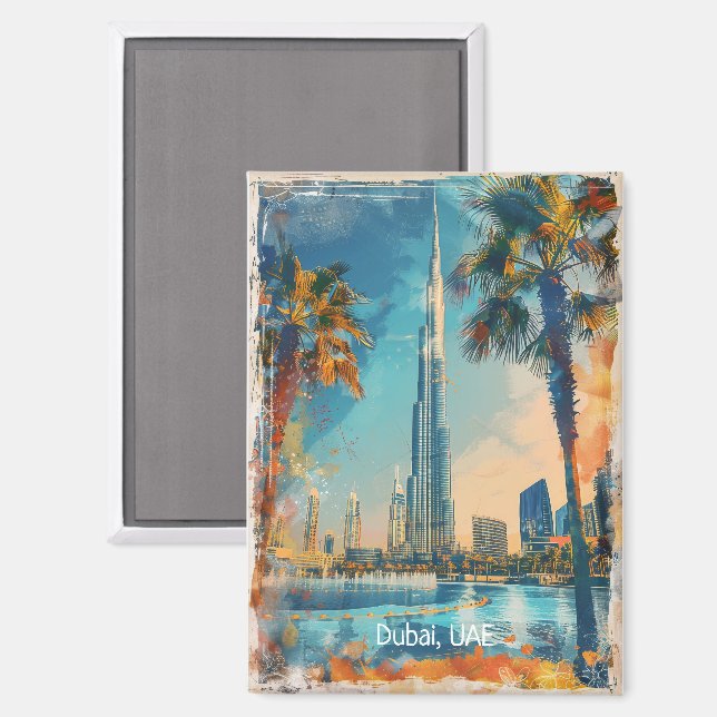 Dubai United Arab Emirates Burj Khalifa Artwork Magnet (Front/Back)