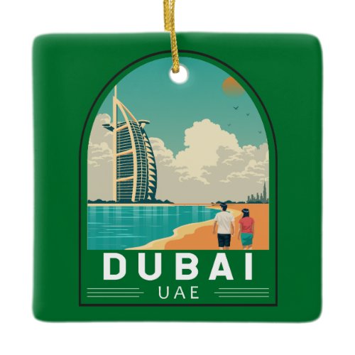 Dubai United Arab Emirates Retro Travel Art Ceramic Ornament