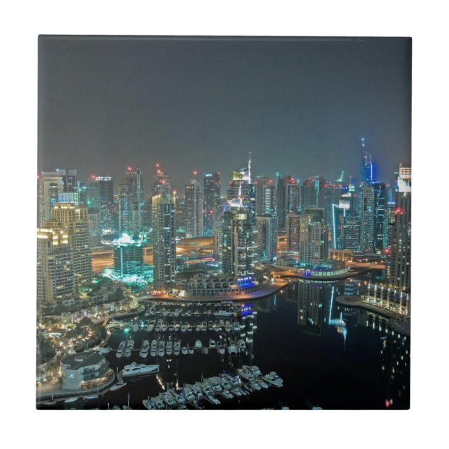 Dubai, United Arab Emirates skyline at night Ceramic Tile (Front)