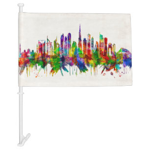 Dubai United Arab Emirates Skyline Car Flag