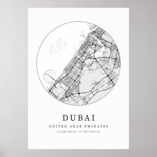 Dubai United Arab Emirates Street Layout Map Poster